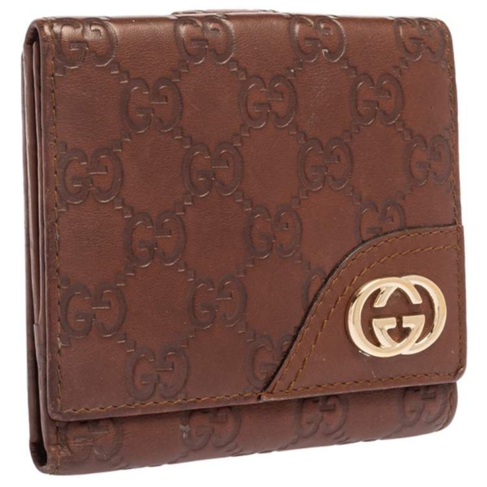 Authentic Gucci Guccissima Leather GG Interlocking Logo French Compact Wallet